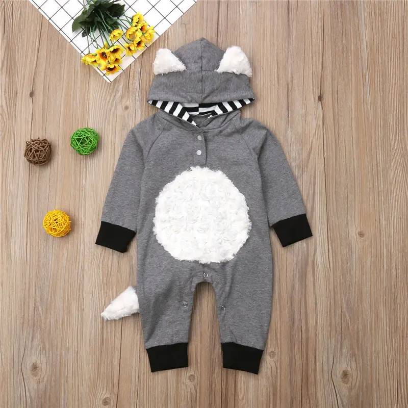 Faux Fur Fox T-Shirt Orange Kids Hooded Jump Suit