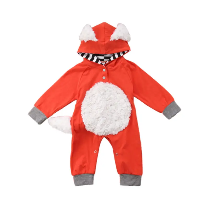 Faux Fur Fox T-Shirt Orange Kids Hooded Jump Suit