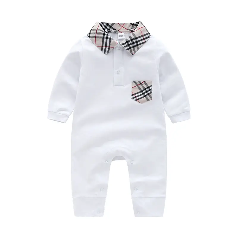 Baby Checkered Collar Jumpsuits Navy White 0-3M