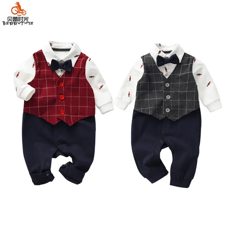 Baby Boy Vest & Trousers Set with Bow Tie & Plaid Design