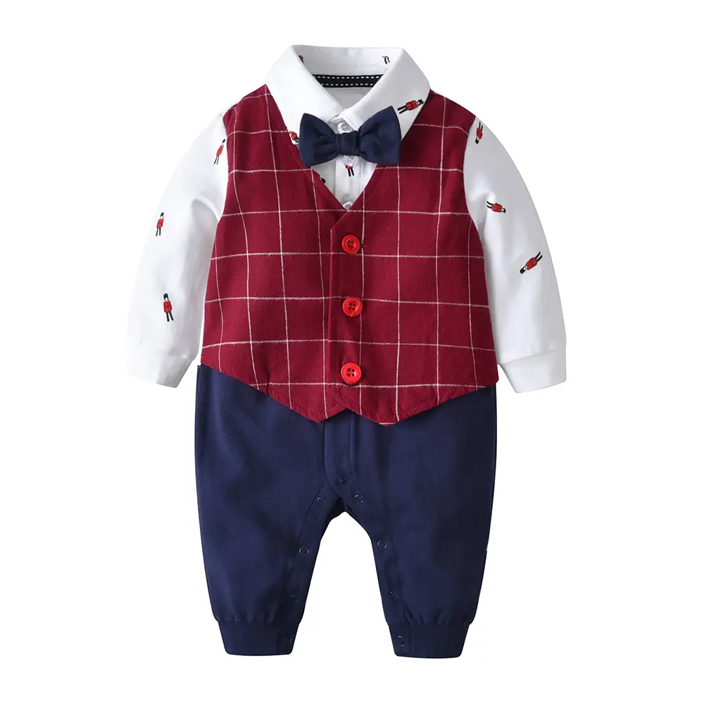 Baby Boy Vest & Trousers Set with Bow Tie & Plaid Design