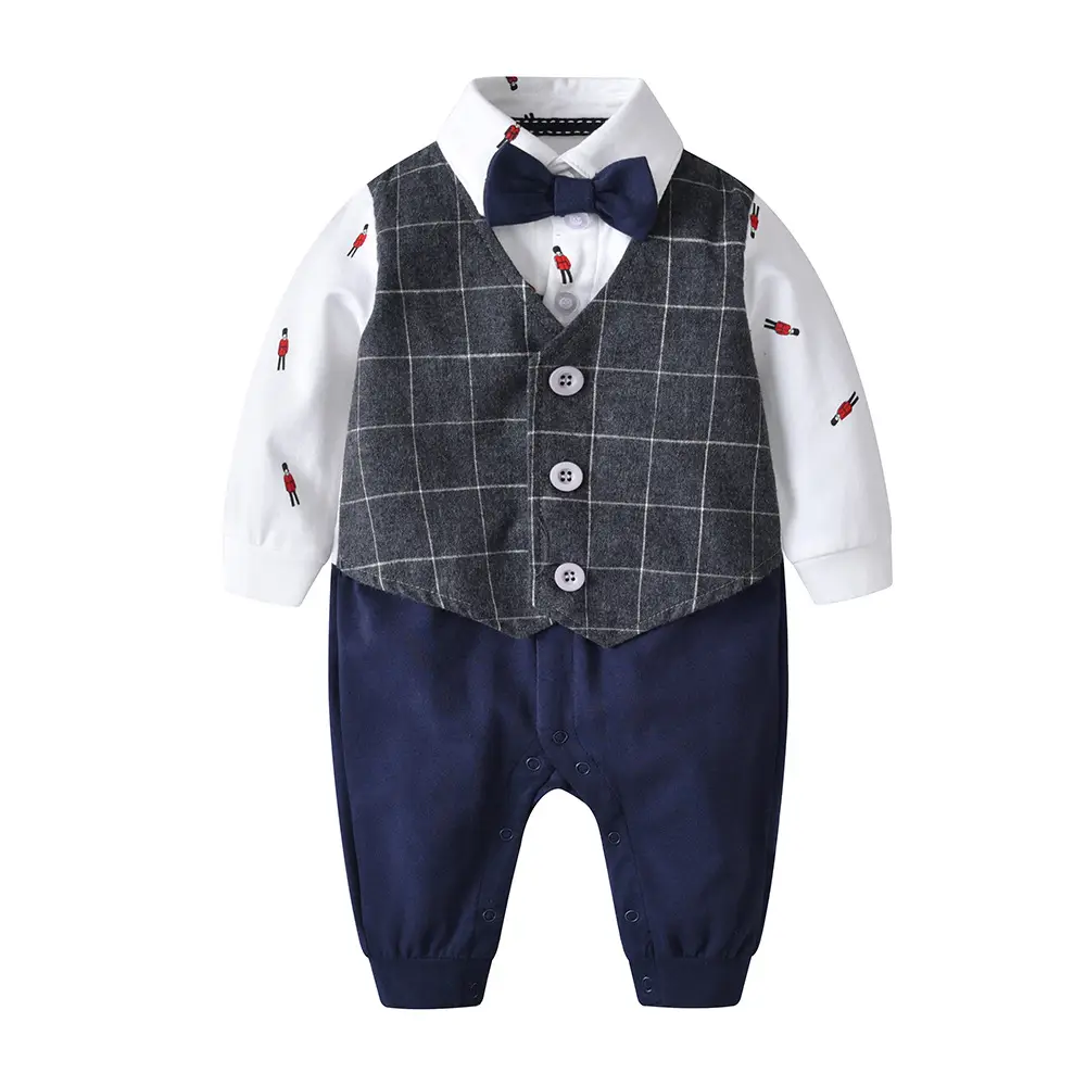 Baby Boy Vest & Trousers Set with Bow Tie & Plaid Design
