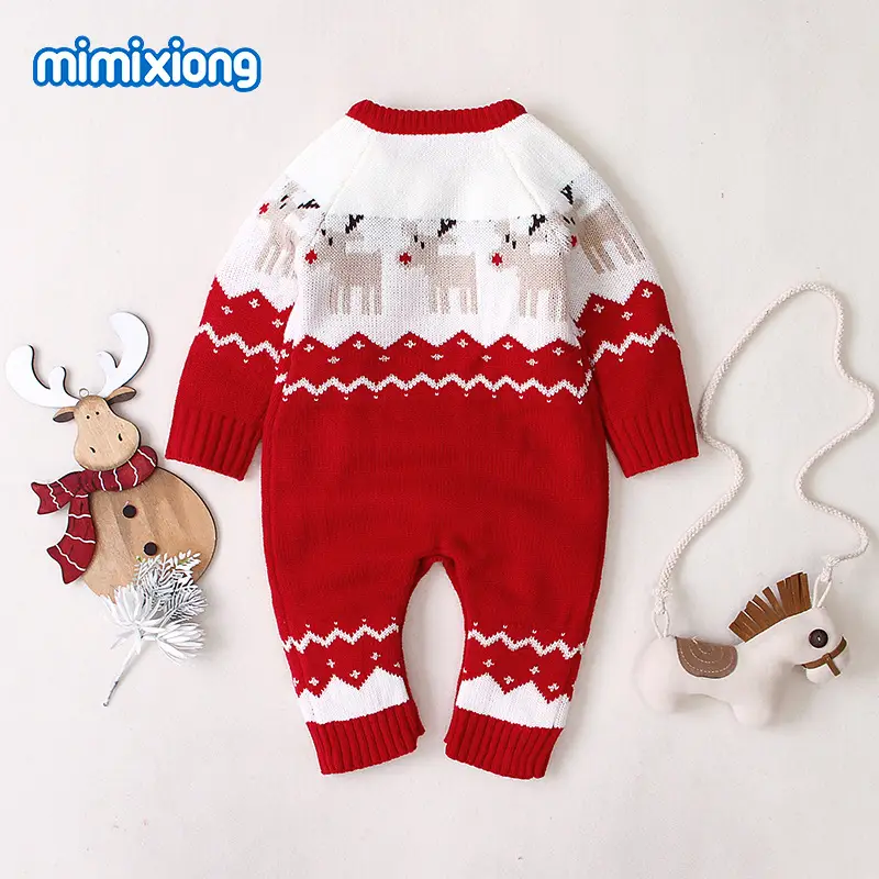 Christmas Knitted Jumpsuit Red White Kids for Boys Girls