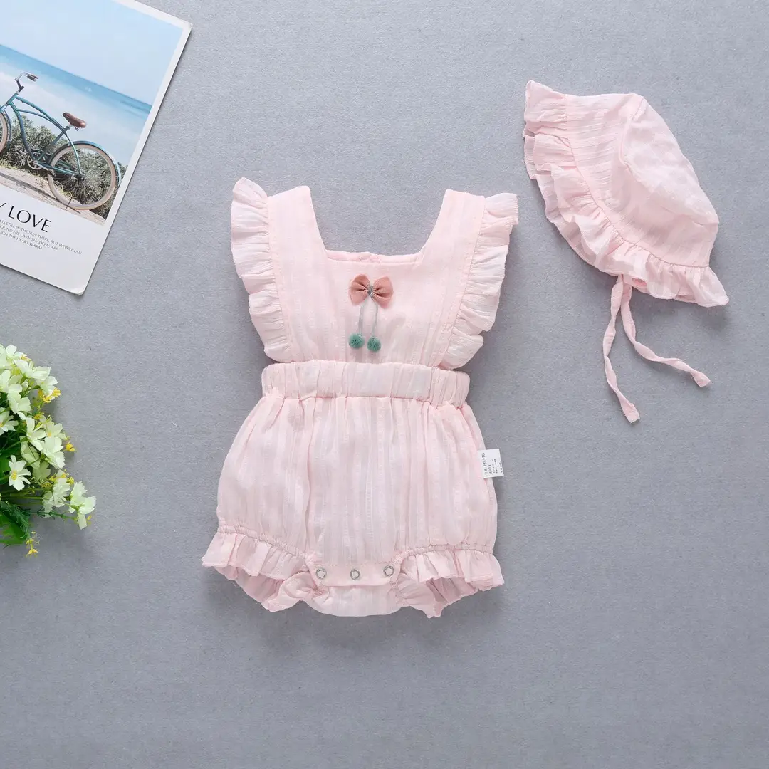 Yellow Ruffled Baby Romper Set with Hat for 66cm