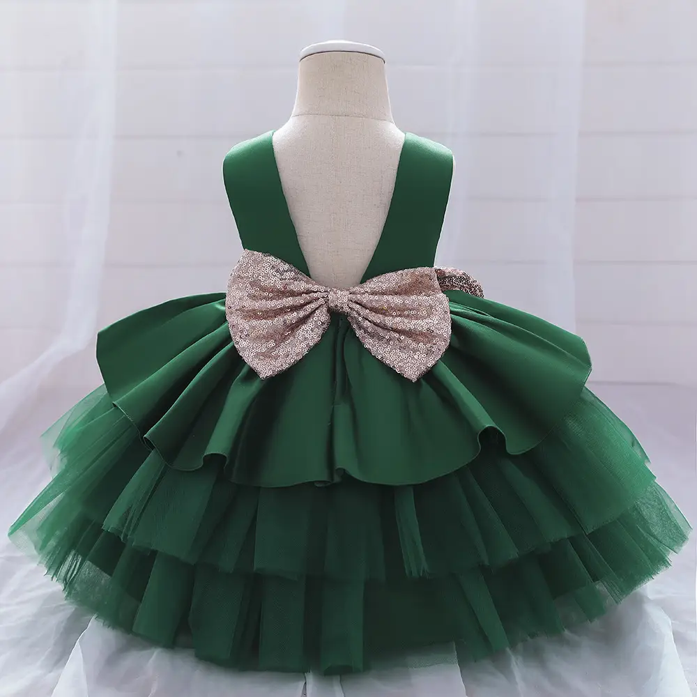 Burgundy Sequin Bow Tulle Dress for Kids 1+