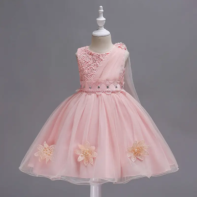 Pink Lace Tulle Dress for Girls Birthday Wedding Party