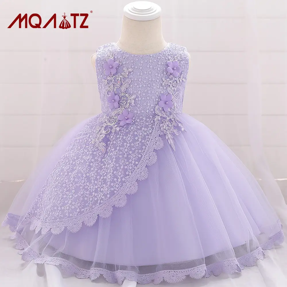 Light Purple 3D Floral Tulle Dress for Girls