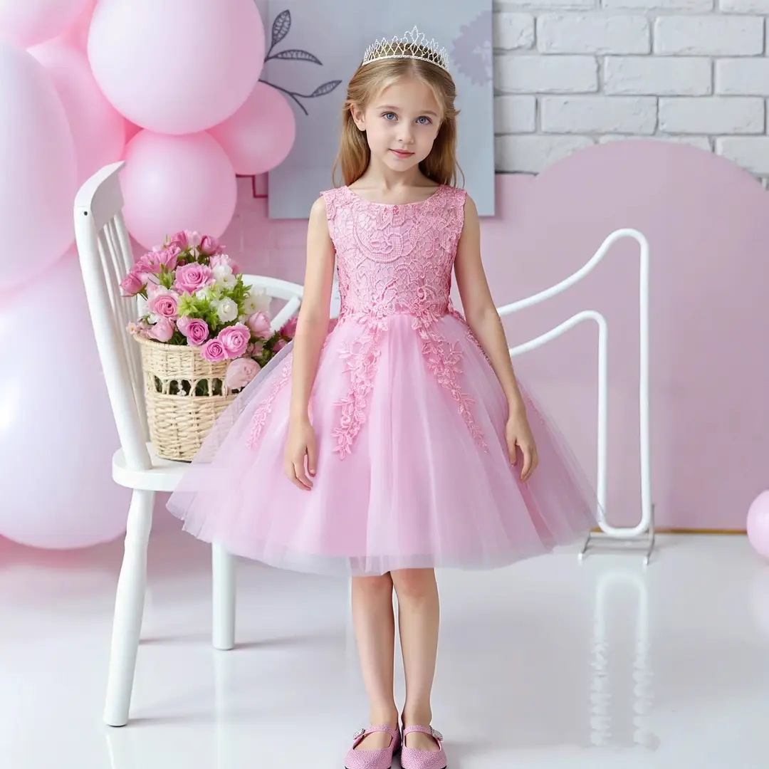 White Lace Tulle Princess Dress for Girls 4-6Yrs