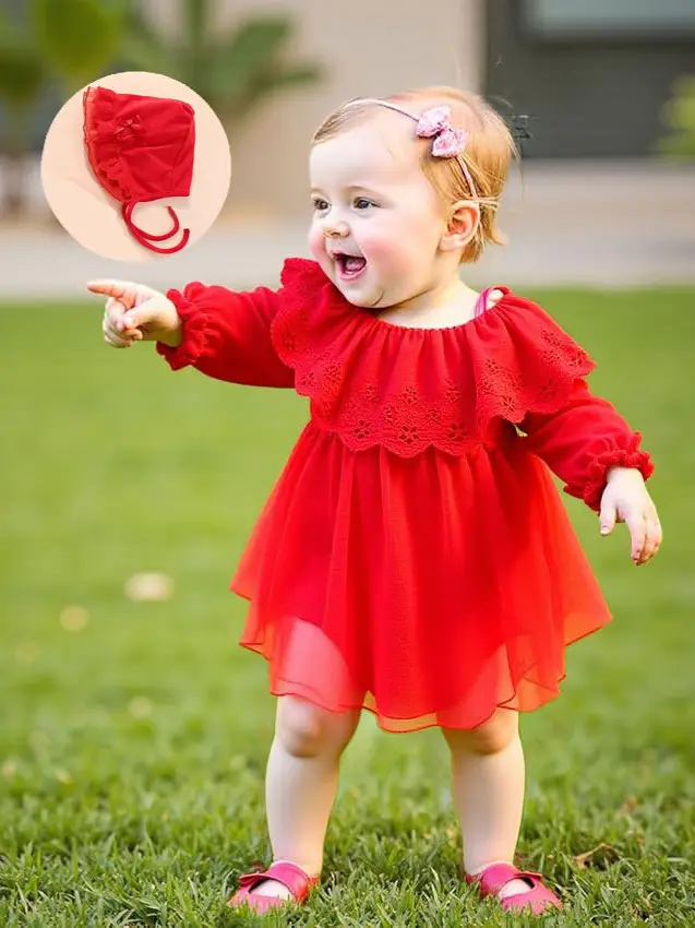 Red Lace Baby Dress for 100-Day Celebration