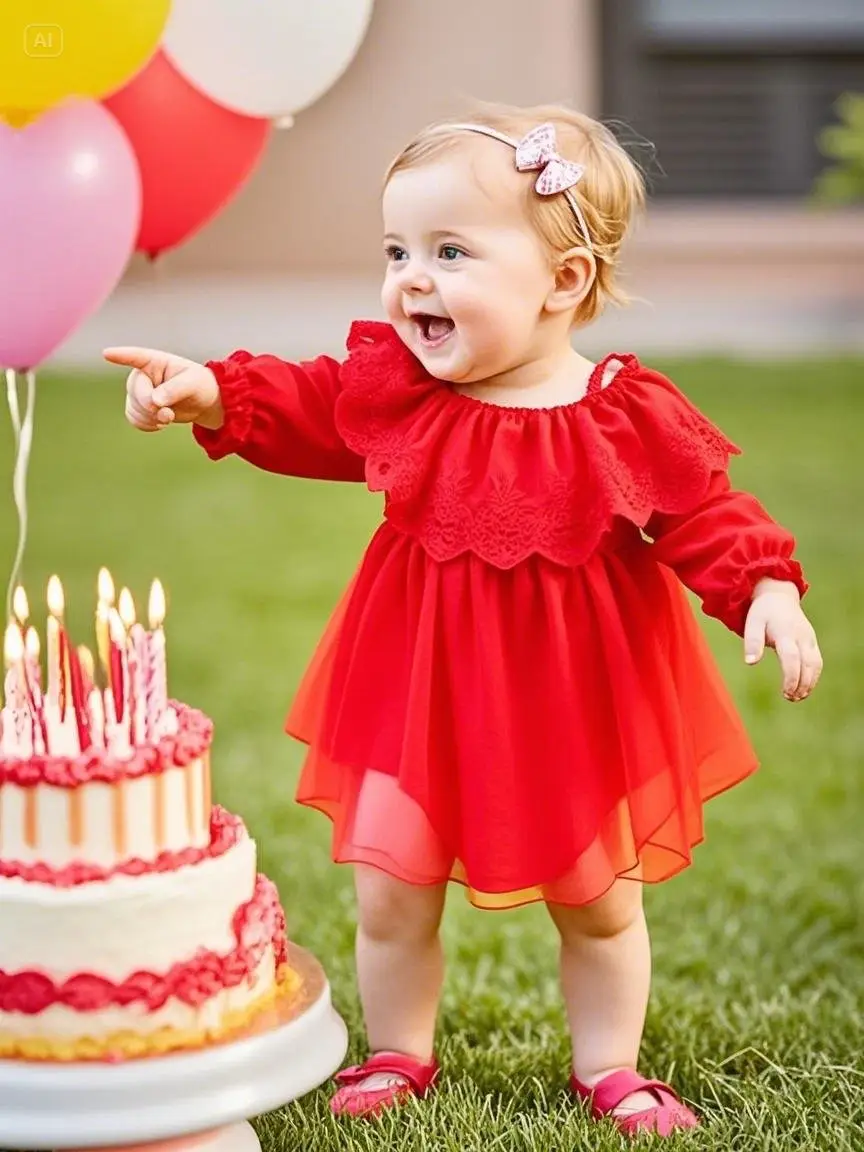 Red Lace Baby Dress for 100-Day Celebration
