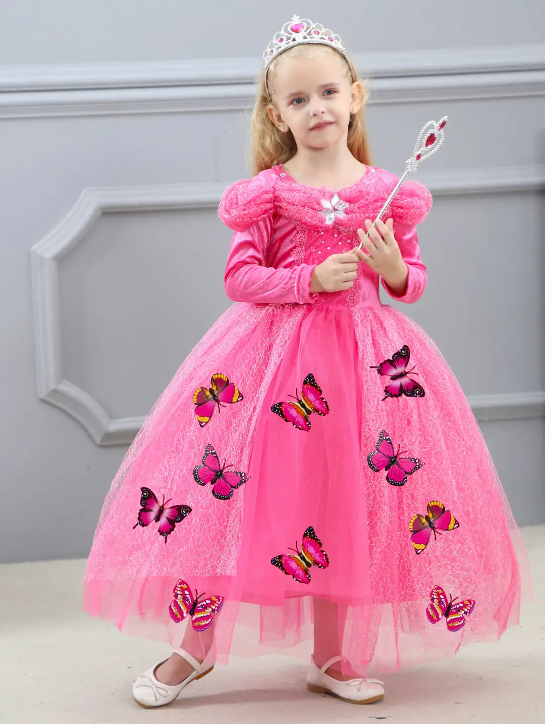Pink Butterfly Princess Dress for Girls Medium to Large