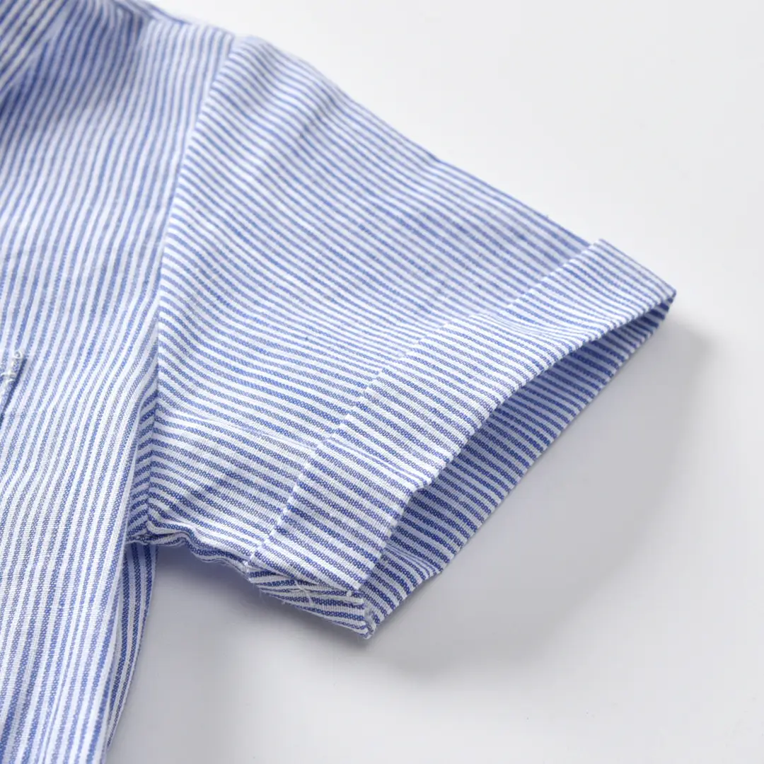 Kids 3-Piece Blue White Striped Suit with Bow Tie & Khaki Shorts