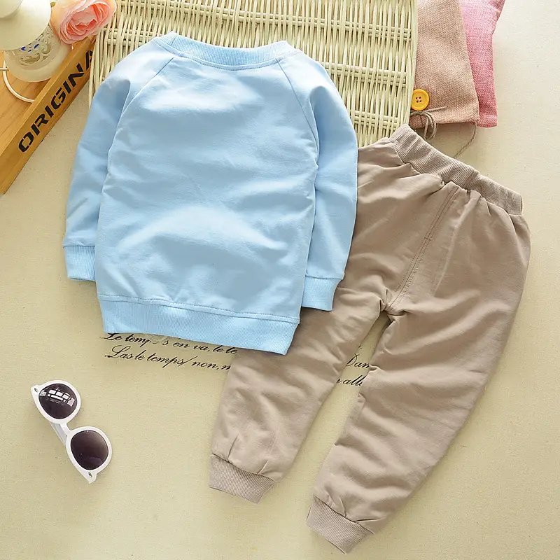 Baby Elephant Print Cotton Sweatshirt & Pants Set Pink Beige