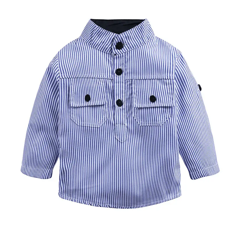 Kids Blue Striped Shirt & Denim Shorts Set