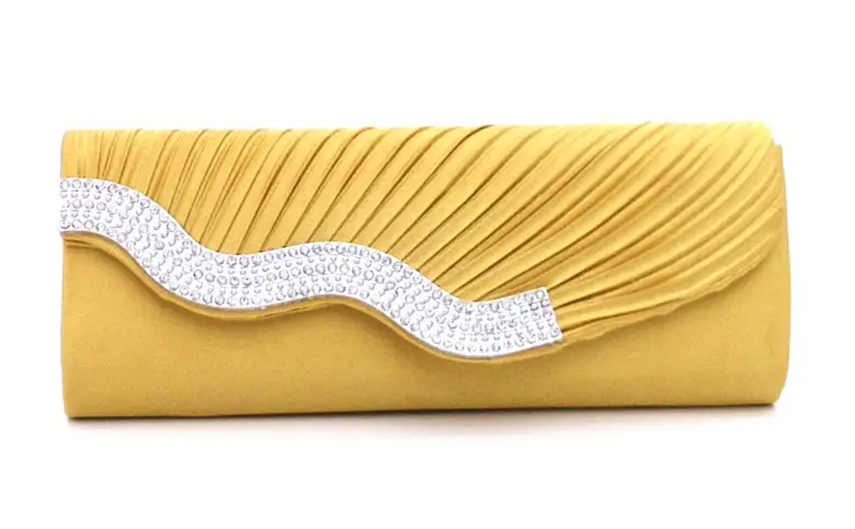 Red Pleated Rhinestone Clutch Bag with Chain for Women