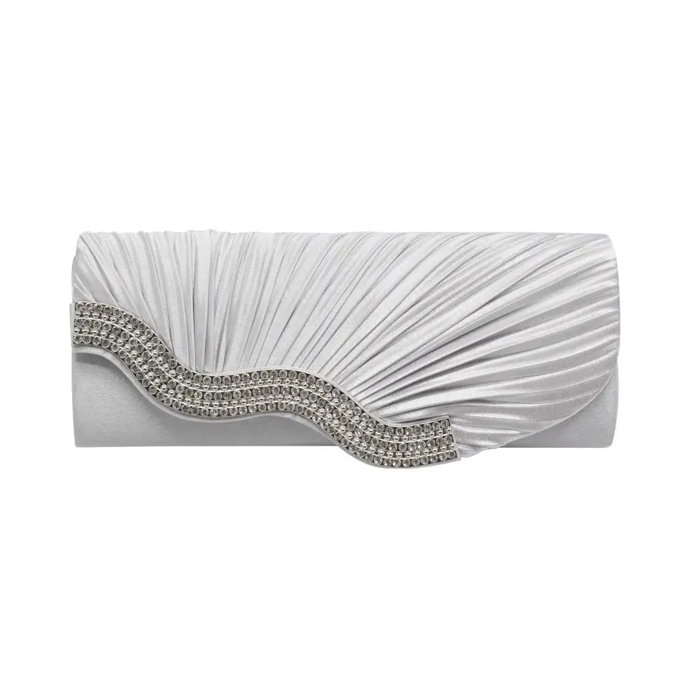 Red Pleated Rhinestone Clutch Bag with Chain for Women