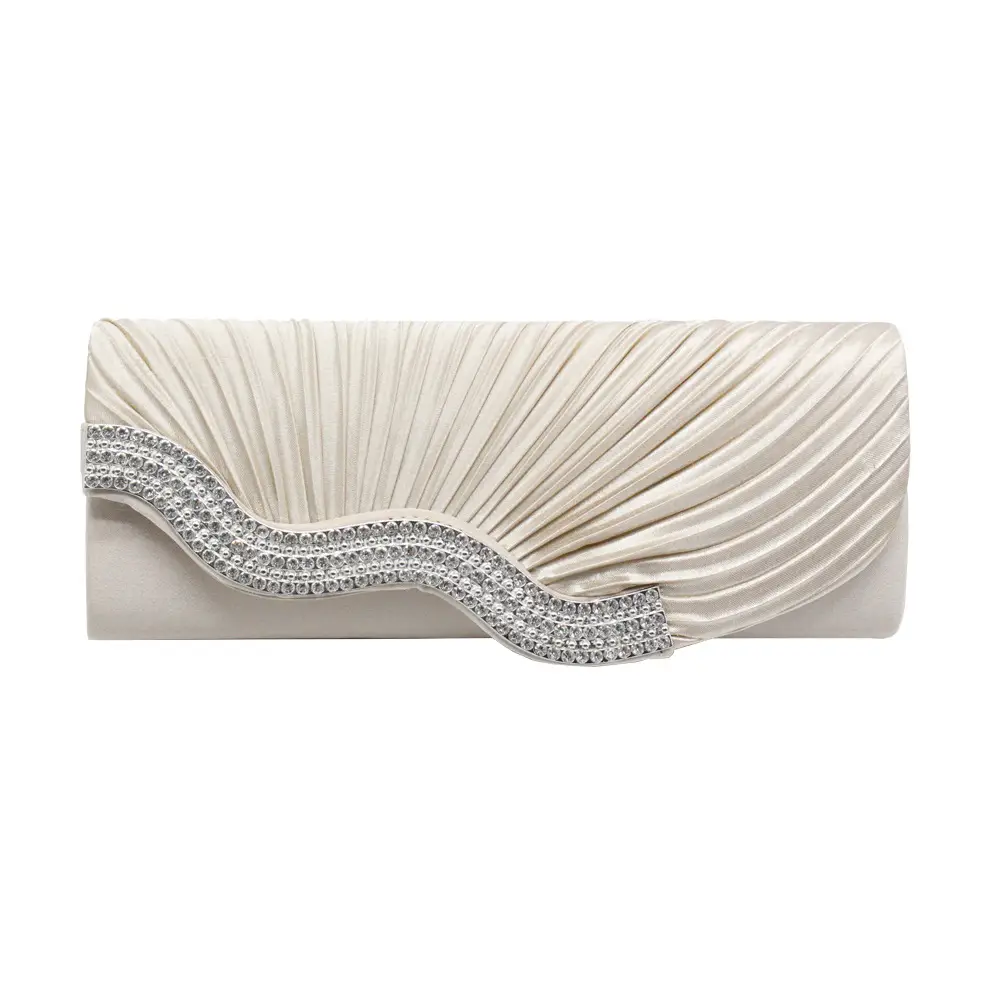 Red Pleated Rhinestone Clutch Bag with Chain for Women