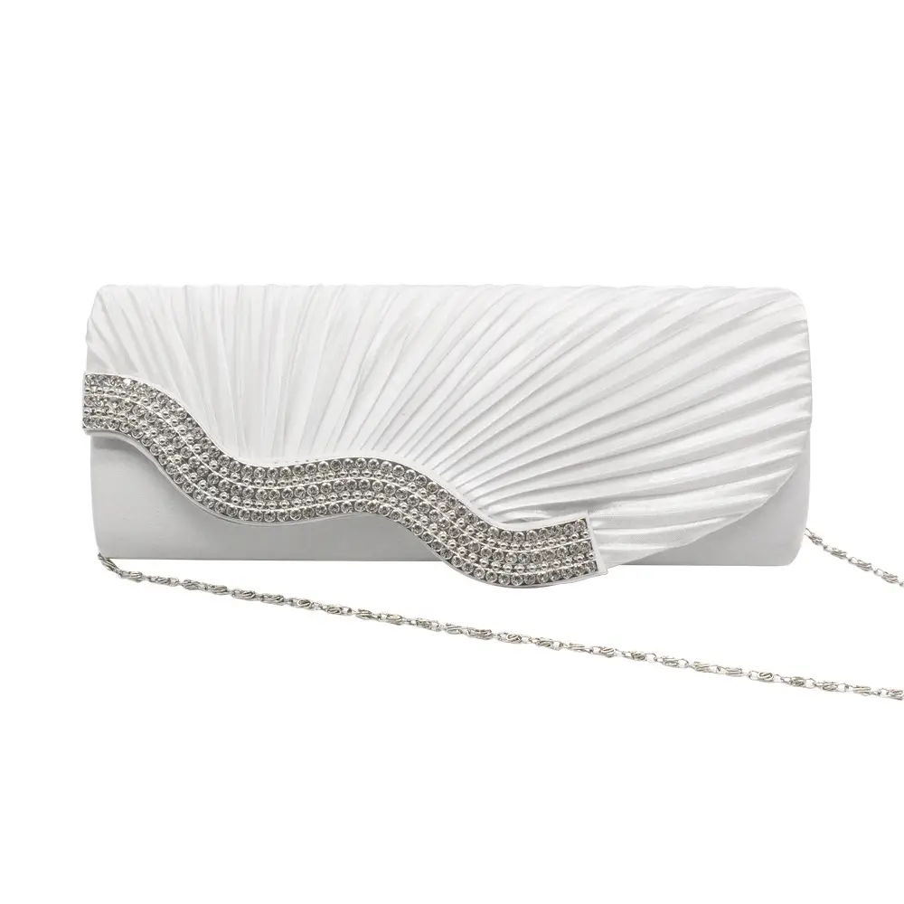 Red Pleated Rhinestone Clutch Bag with Chain for Women