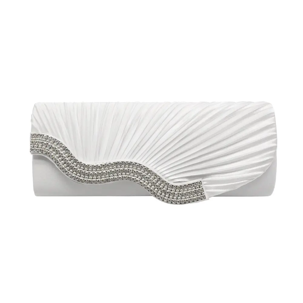 Red Pleated Rhinestone Clutch Bag with Chain for Women