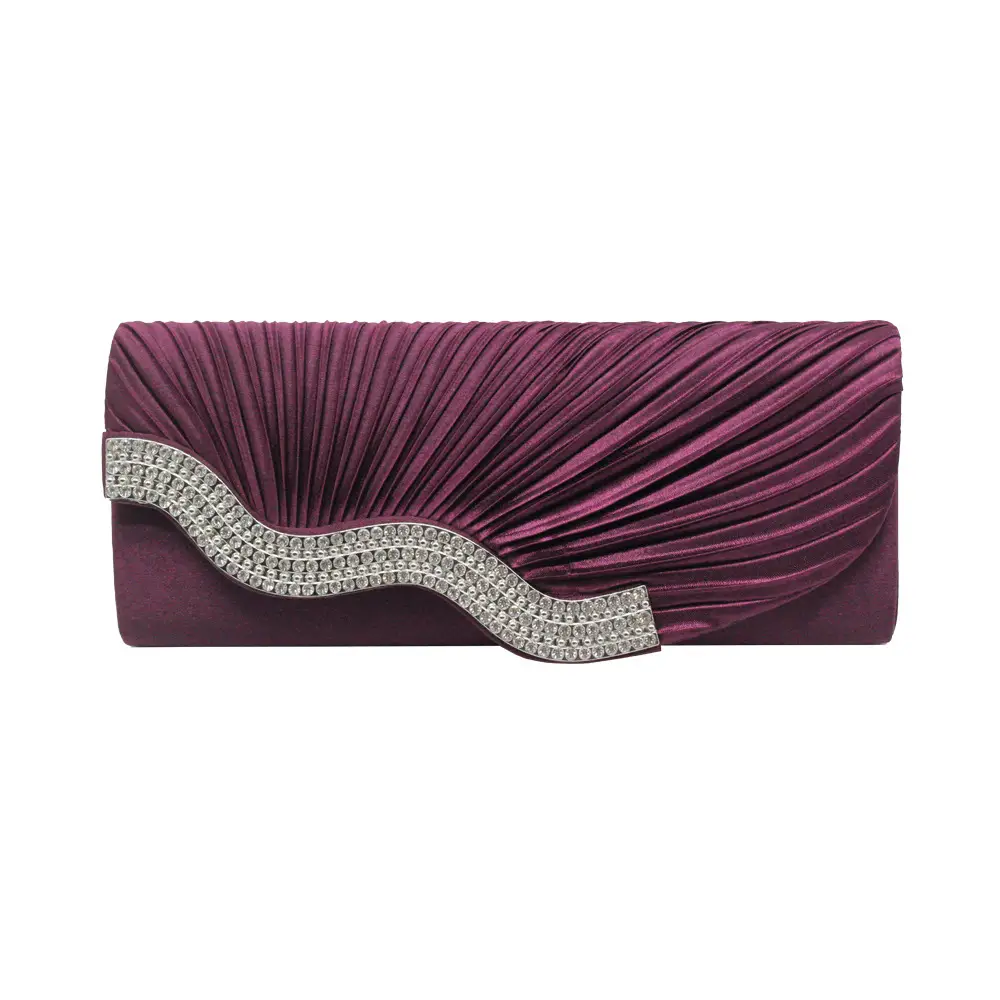 Red Pleated Rhinestone Clutch Bag with Chain for Women