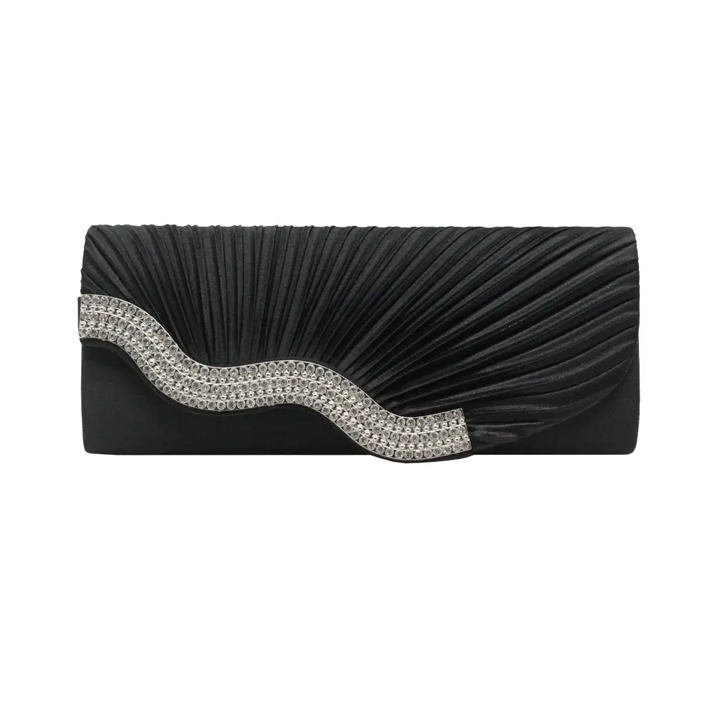 Red Pleated Rhinestone Clutch Bag with Chain for Women