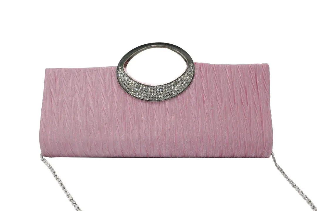 Pink Pleated Rhinestone Clutch Bag for Women