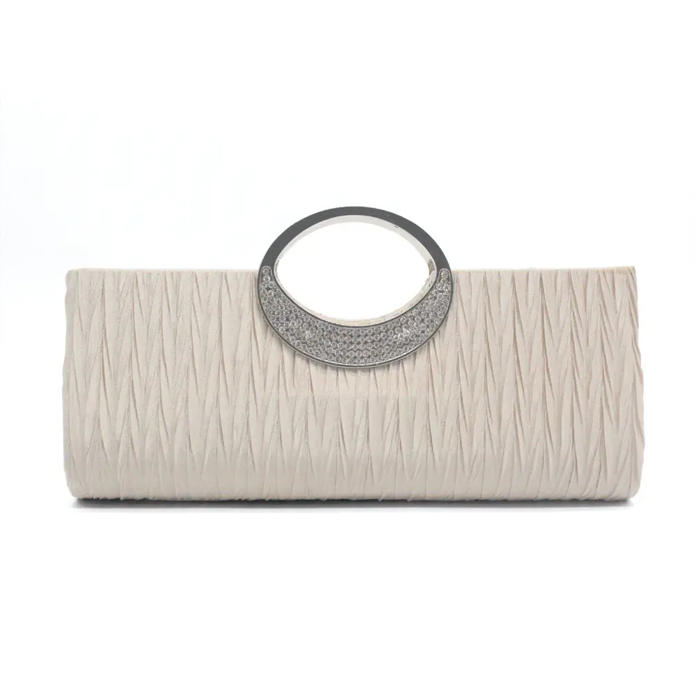 Pink Pleated Rhinestone Clutch Bag for Women