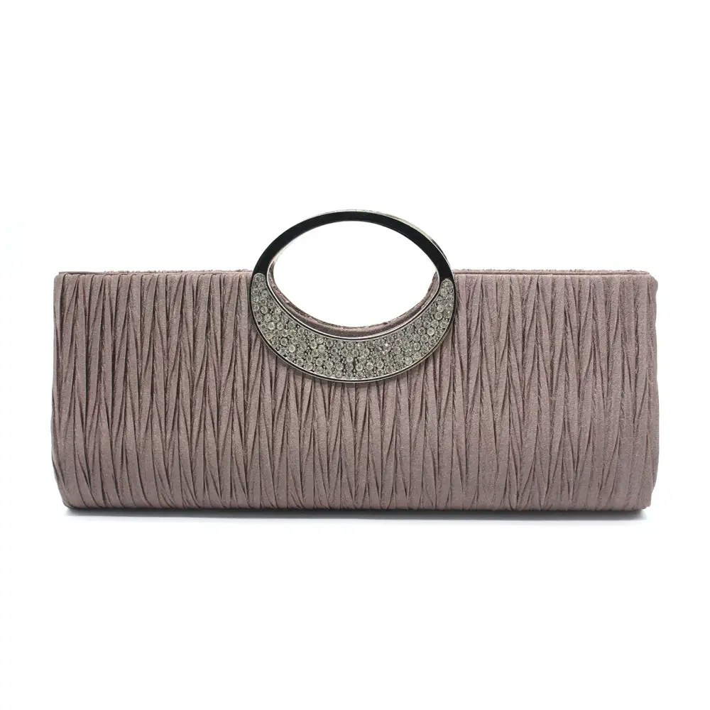 Pink Pleated Rhinestone Clutch Bag for Women