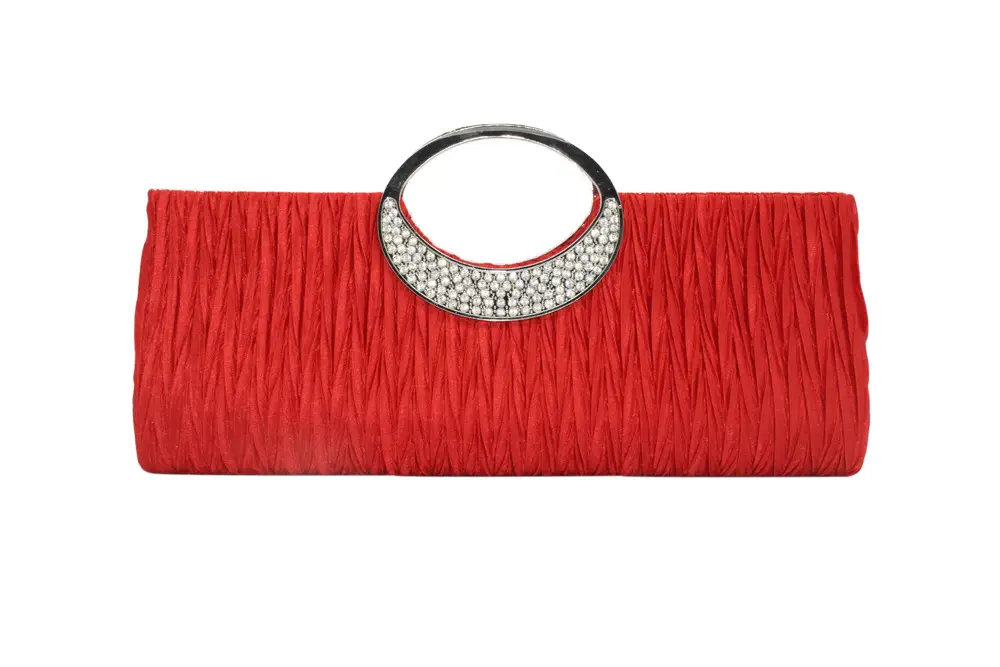 Pink Pleated Rhinestone Clutch Bag for Women