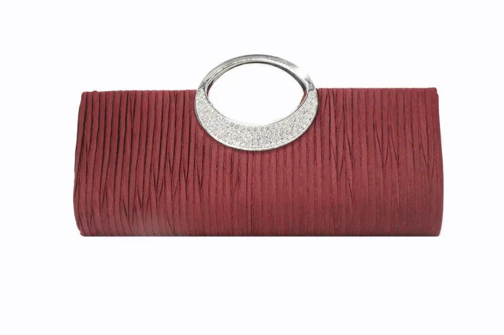 Pink Pleated Rhinestone Clutch Bag for Women