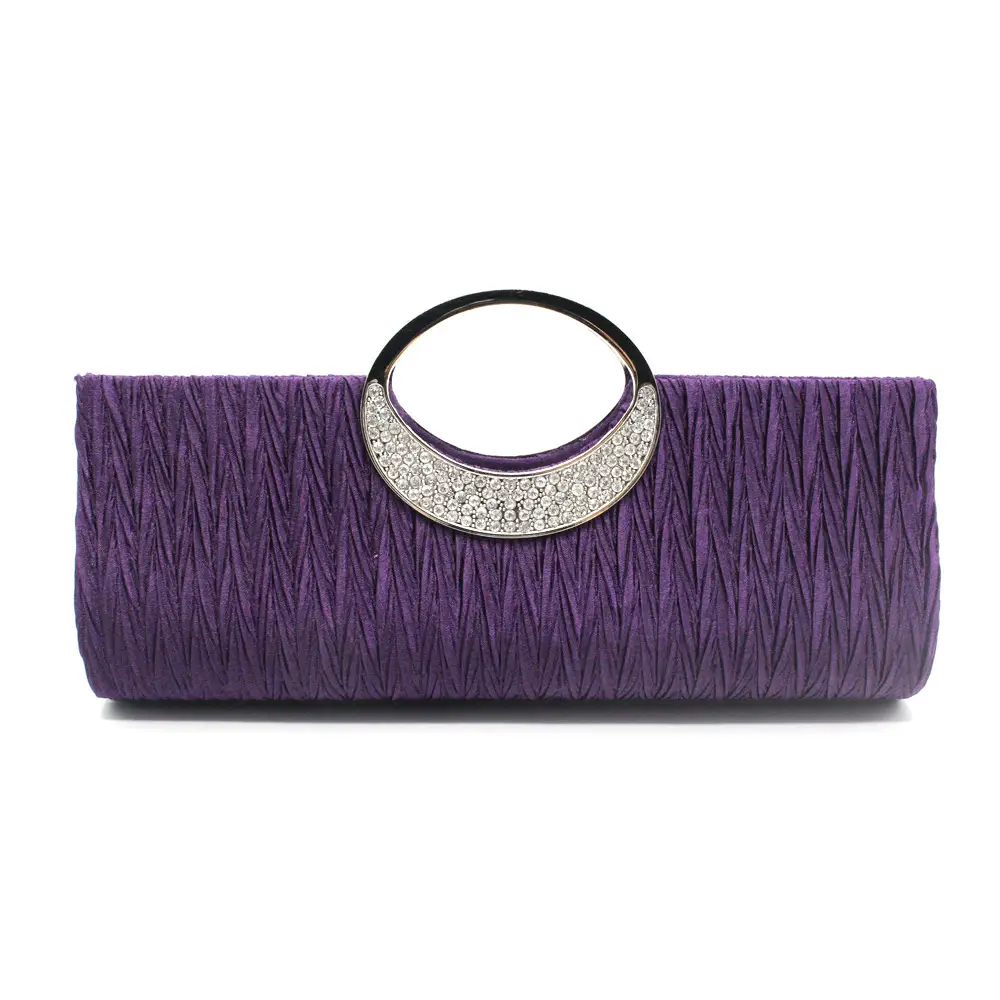 Pink Pleated Rhinestone Clutch Bag for Women