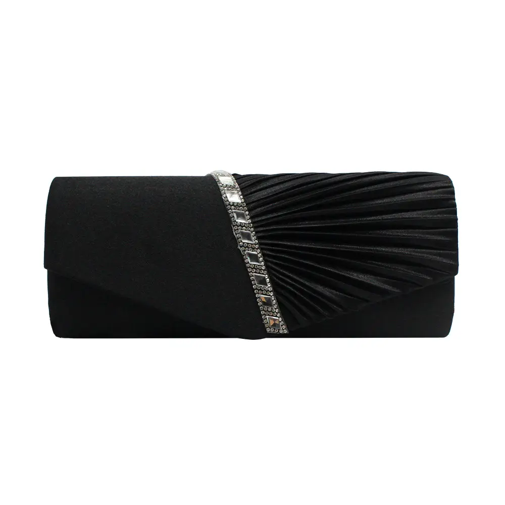 Gold Pleated Rhinestone Clutch Bag for Women