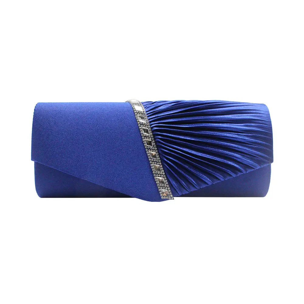 Gold Pleated Rhinestone Clutch Bag for Women