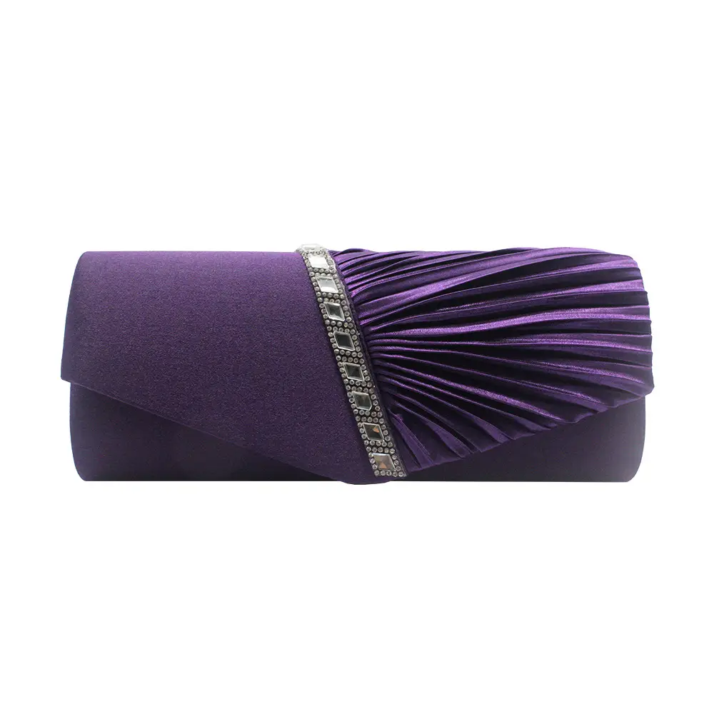 Gold Pleated Rhinestone Clutch Bag for Women