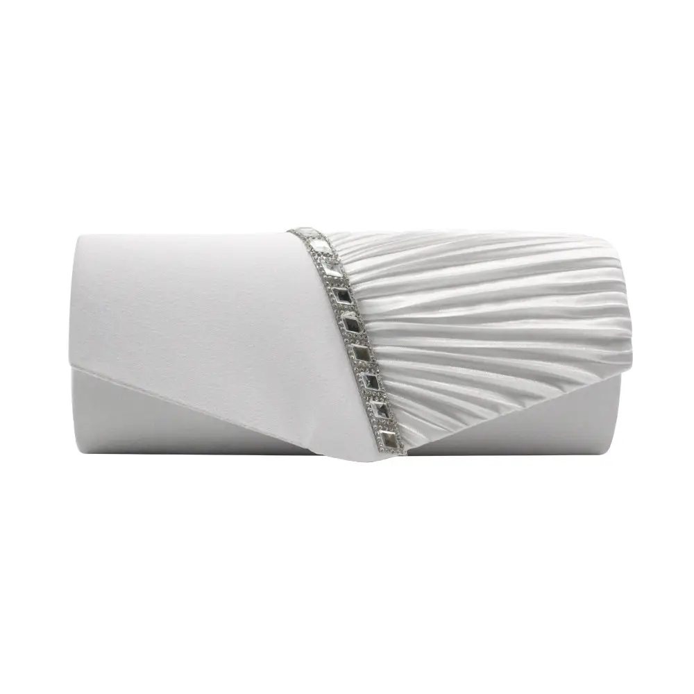 Gold Pleated Rhinestone Clutch Bag for Women