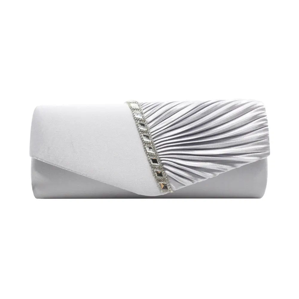 Gold Pleated Rhinestone Clutch Bag for Women