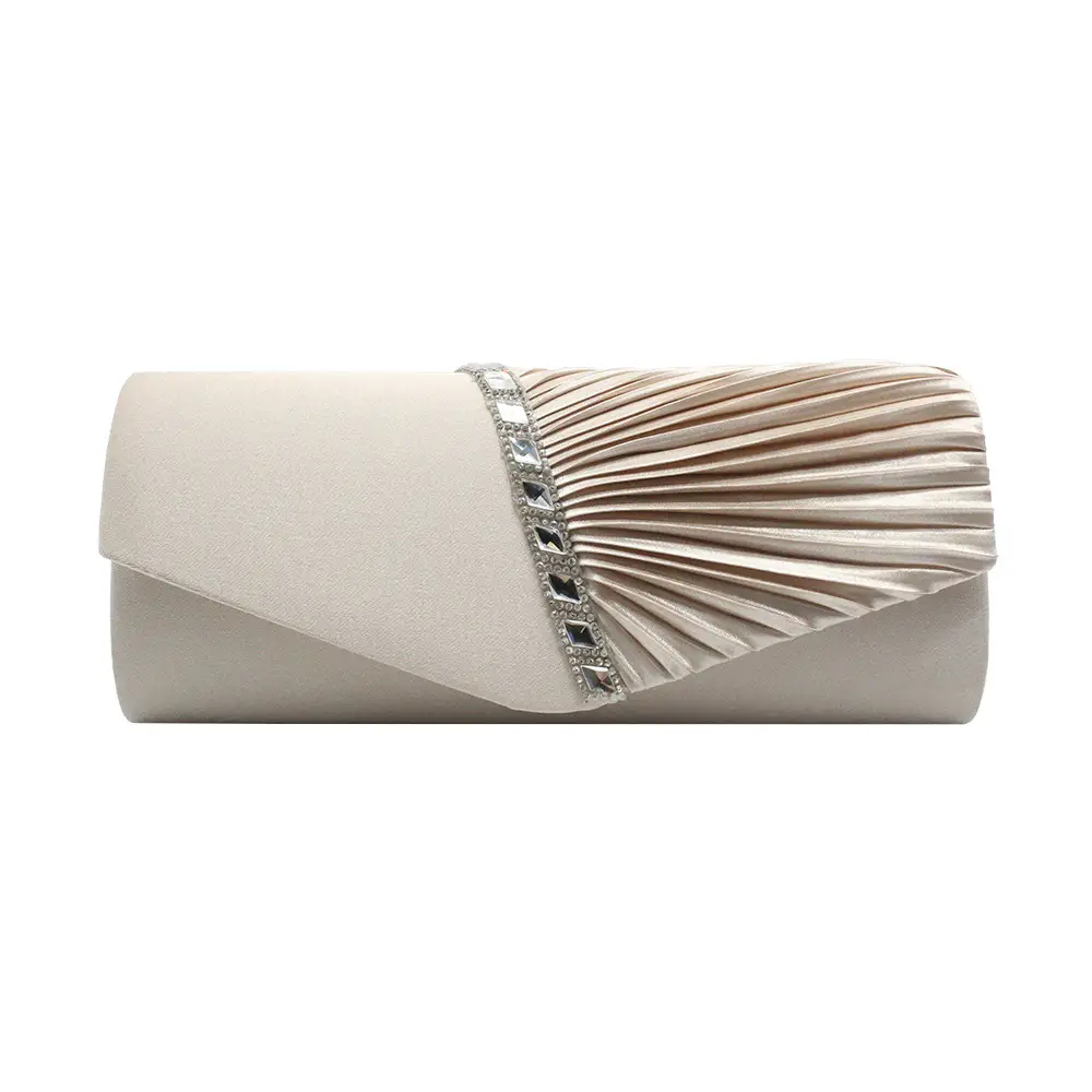 Gold Pleated Rhinestone Clutch Bag for Women