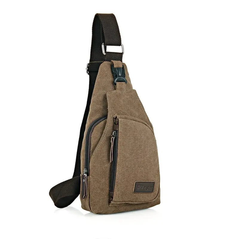 Men Canvas Chest Bag Khaki Outdoor Sports
