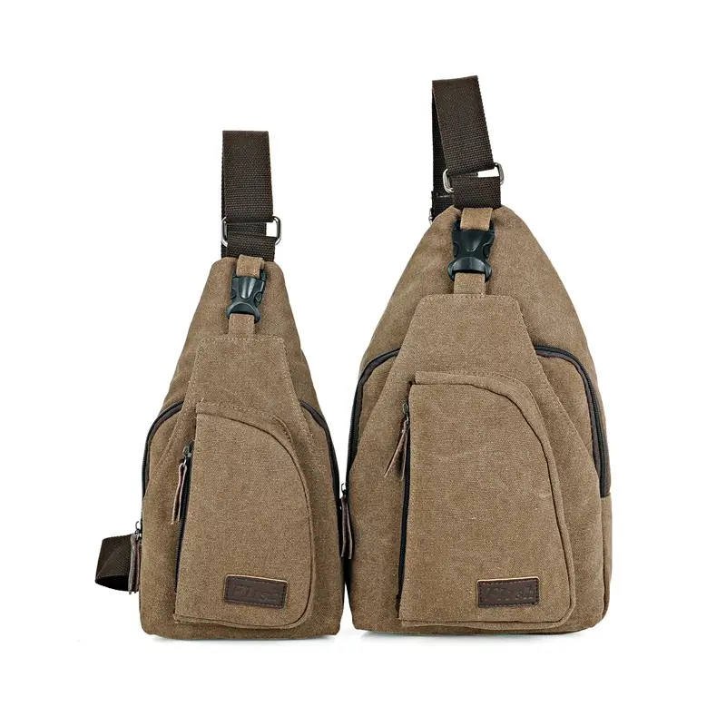Men Canvas Chest Bag Khaki Outdoor Sports