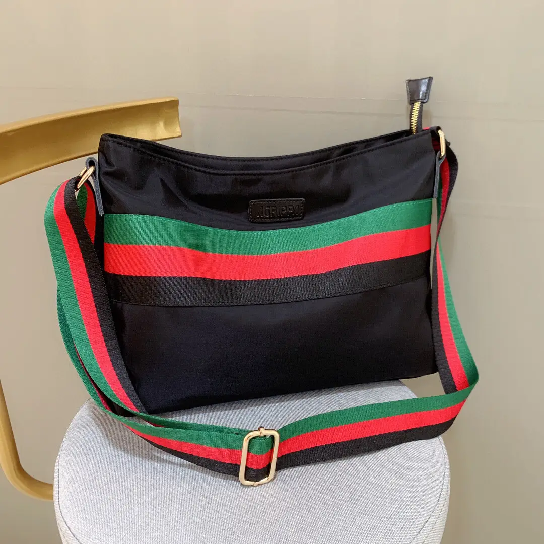 Women Striped Messenger Bag Black Red Green Casual Shoulder Bag
