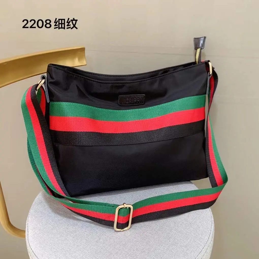 Women Striped Messenger Bag Black Red Green Casual Shoulder Bag