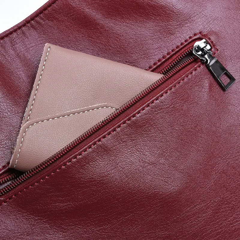 Red Soft Leather Crossbody Bag with Tassel for Women