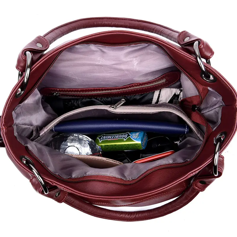 Red Soft Leather Crossbody Bag with Tassel for Women
