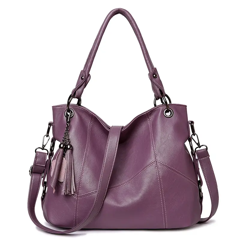 Red Soft Leather Crossbody Bag with Tassel for Women