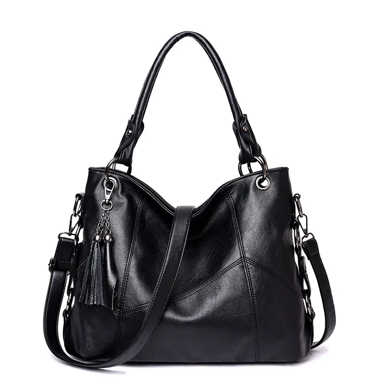 Red Soft Leather Crossbody Bag with Tassel for Women