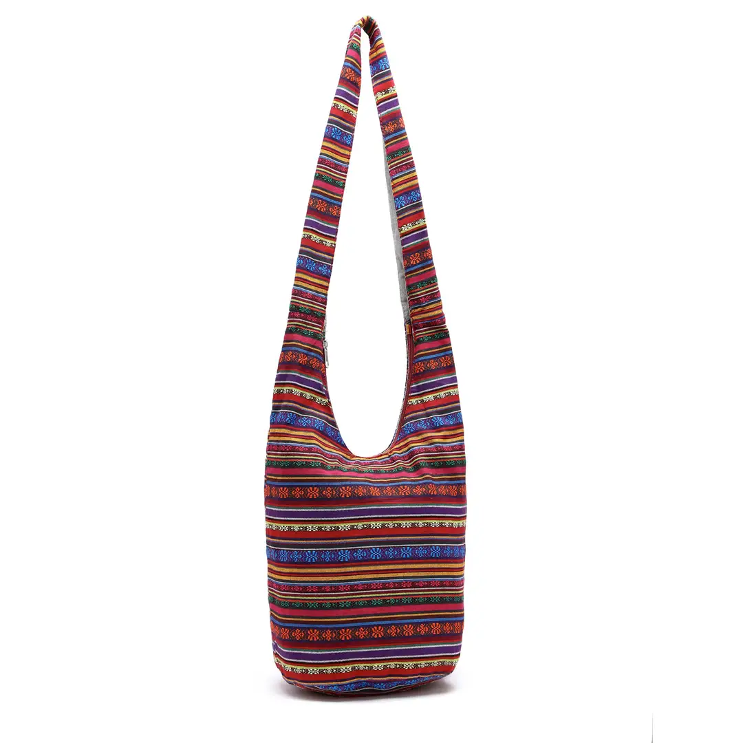 Women Ethnic Printed Linen Shoulder Bag Red