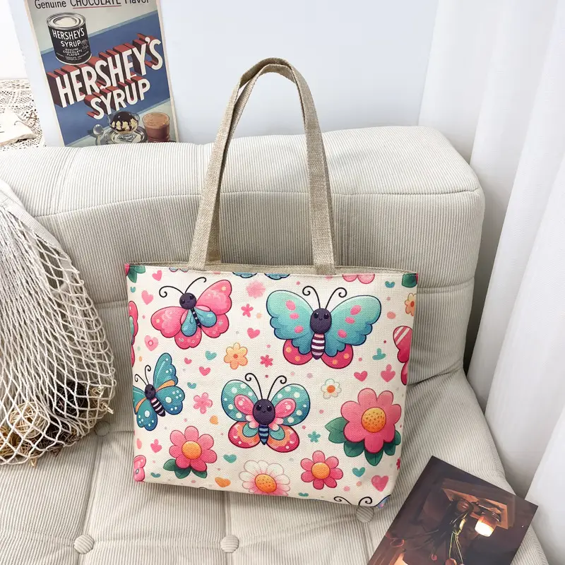 Women Butterfly Canvas Shoulder Bag Large Capacity Casual Retro