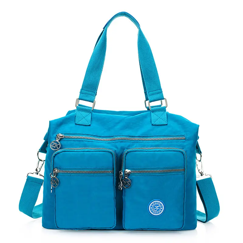 Purple Nylon Shoulder Bag for Women with Zip Pockets