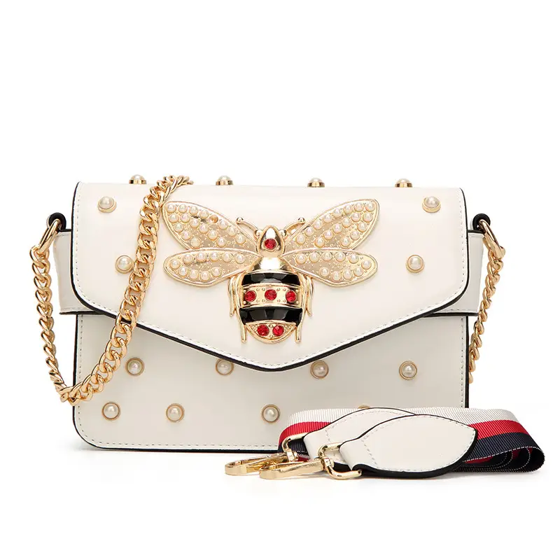White Pearl Bee Shoulder Bag for Women