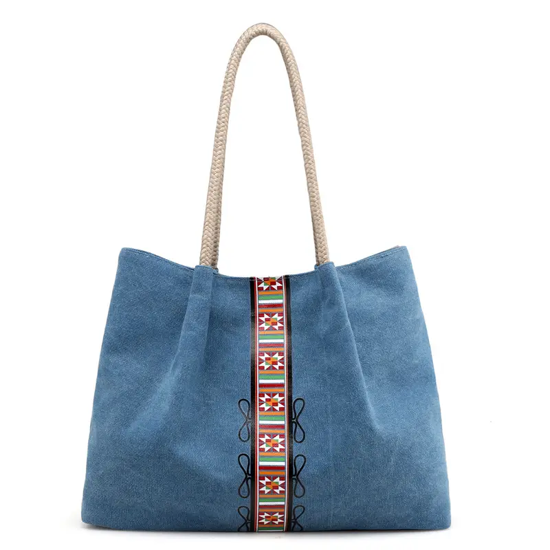 Women Canvas Retro Shoulder Bag with Colorful Print